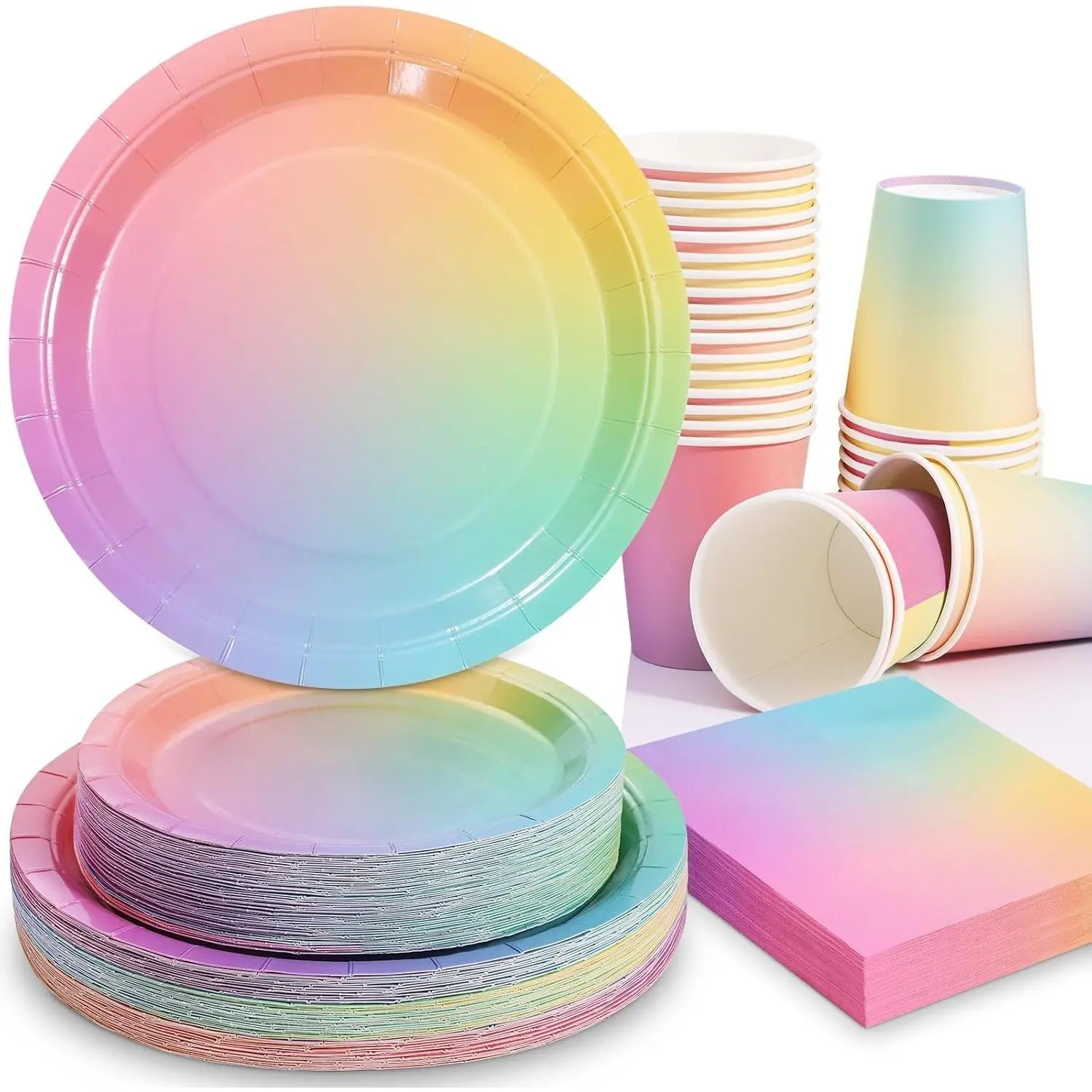 Pastel Rainbow Party Supplies for Girls - 200Pcs Plates and Napkins, Birthday, Easter, Mother's Day, Hawaiian Luau, Pride Month Decorations, Serves 50Gift