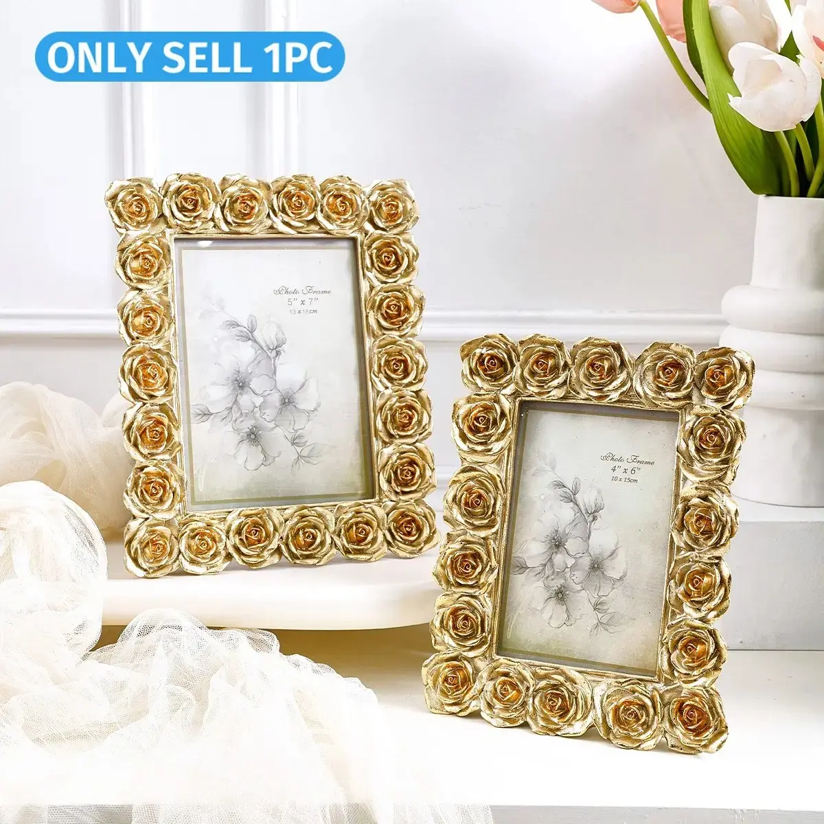 Vintage Rose Flower Photo Frame, Picture Frame, Vintage Picture Frames, European Style, Horizontal & Vertical Use, Includes Random Inner Paper, Home Decor, Home Decoration