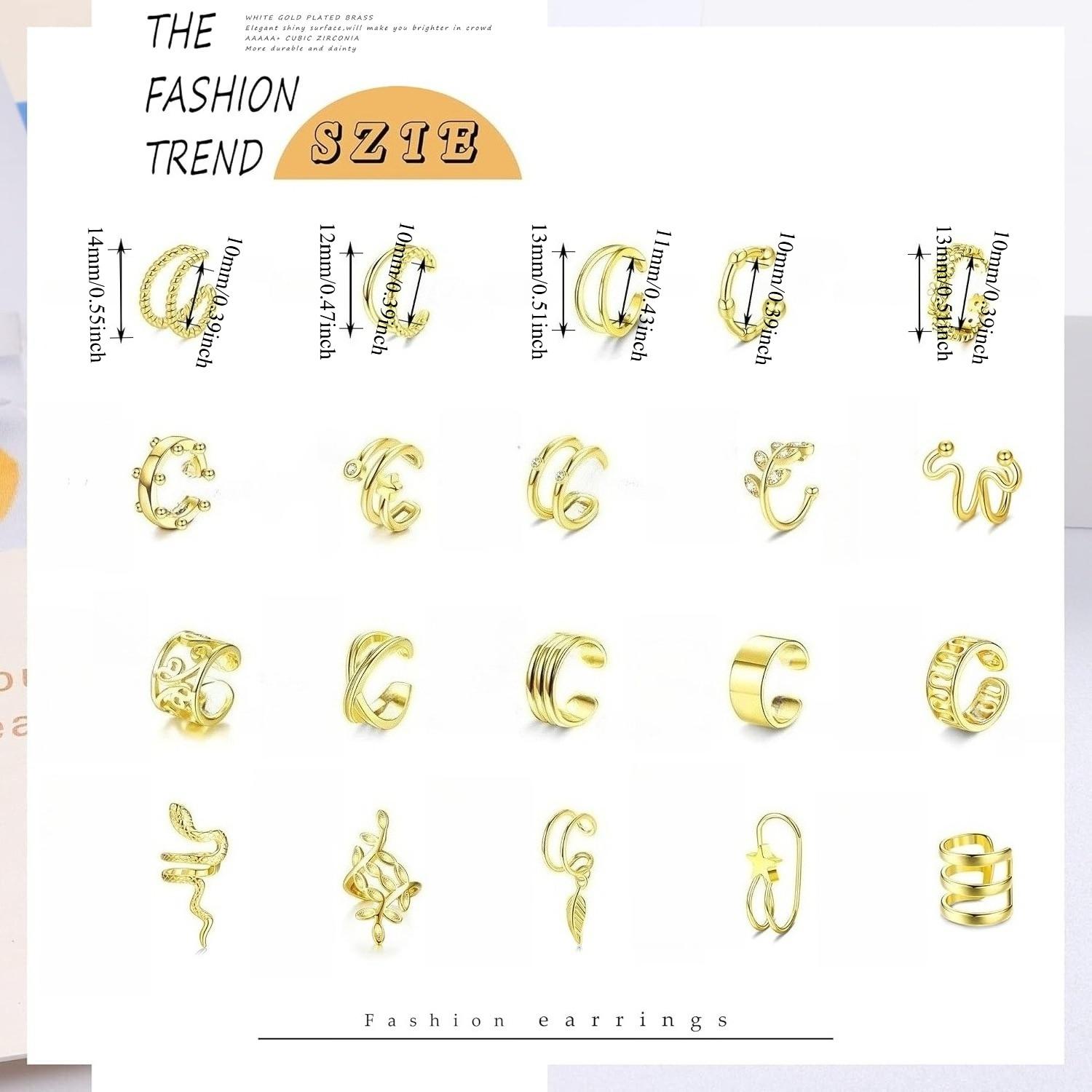 20PCS Ear Cuff for Women Non-Piercing Clip On Cartilage Helix Wrap Earrings Snake Flower Feather Adjustable Ear Clip Fake Cartilage Earring