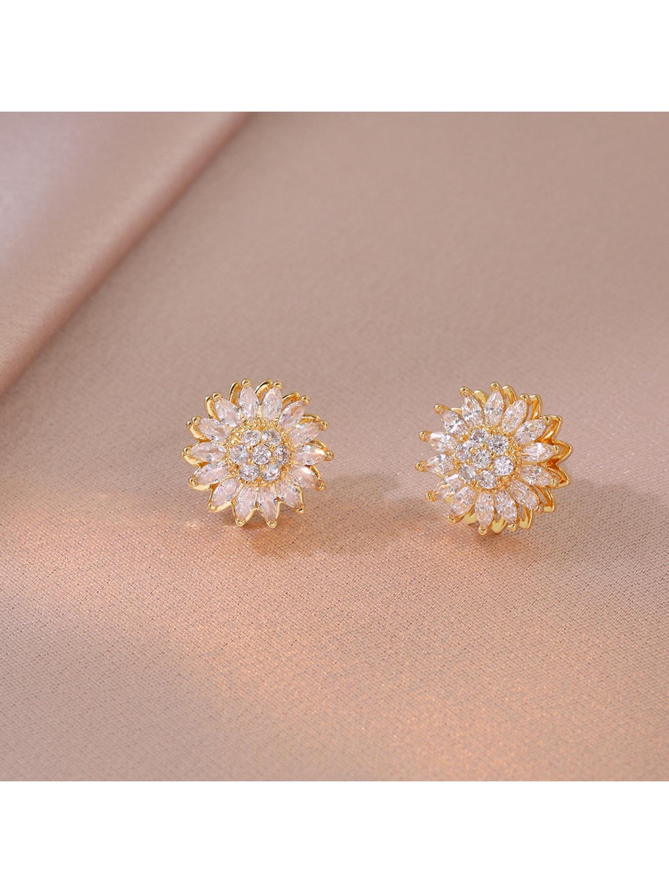 Women's Necklace, New Style Sunflower Diamond-encrusted, Rotatable Collarbone Chain Jewelry, Japanese and Korean Style Cross-border, Ins Ring, Sunflower