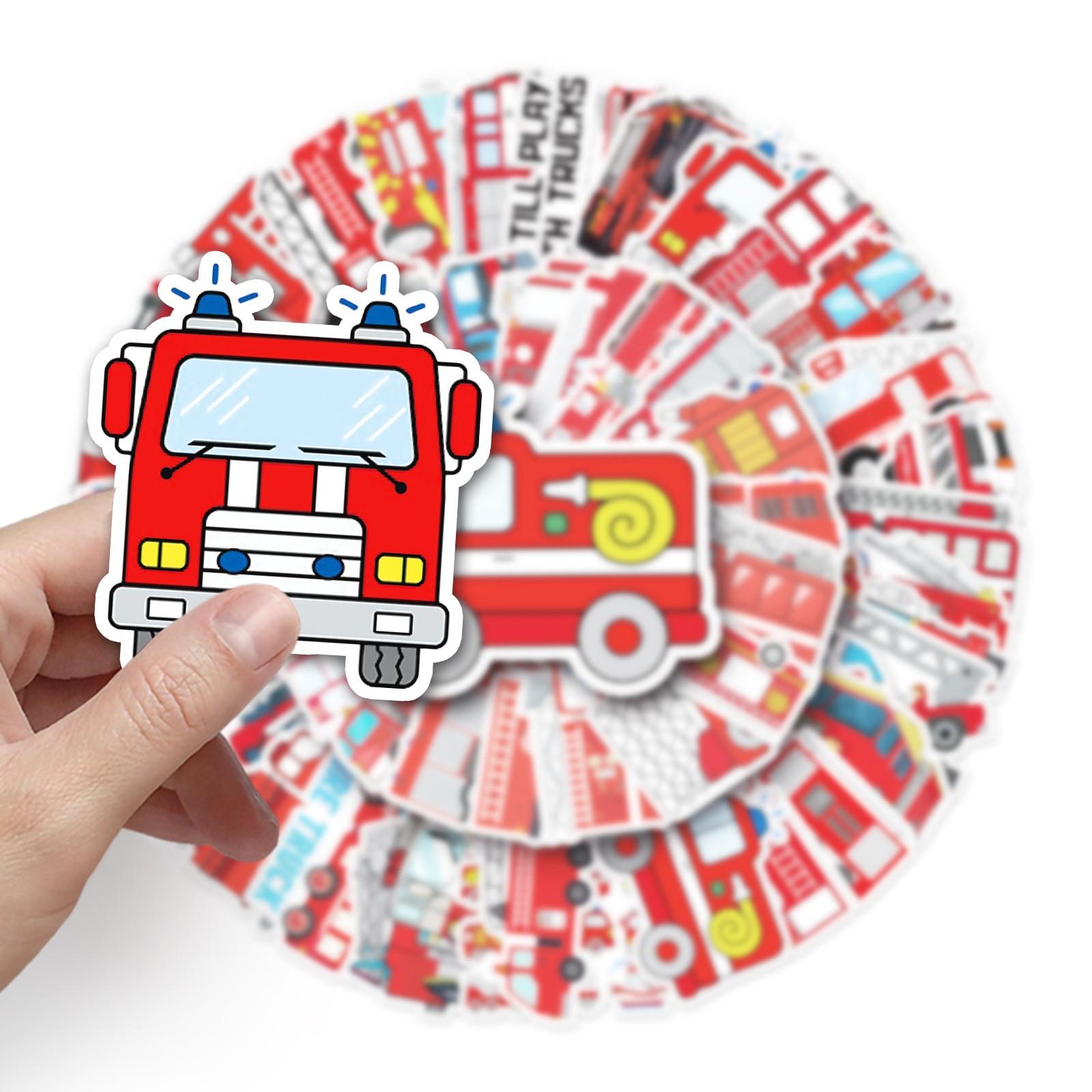 50 Fire Truck Graffiti Stickers, Cross-Border Cartoon Early Education Stickers, DIY Skateboard Luggage Stickers, Waterproof