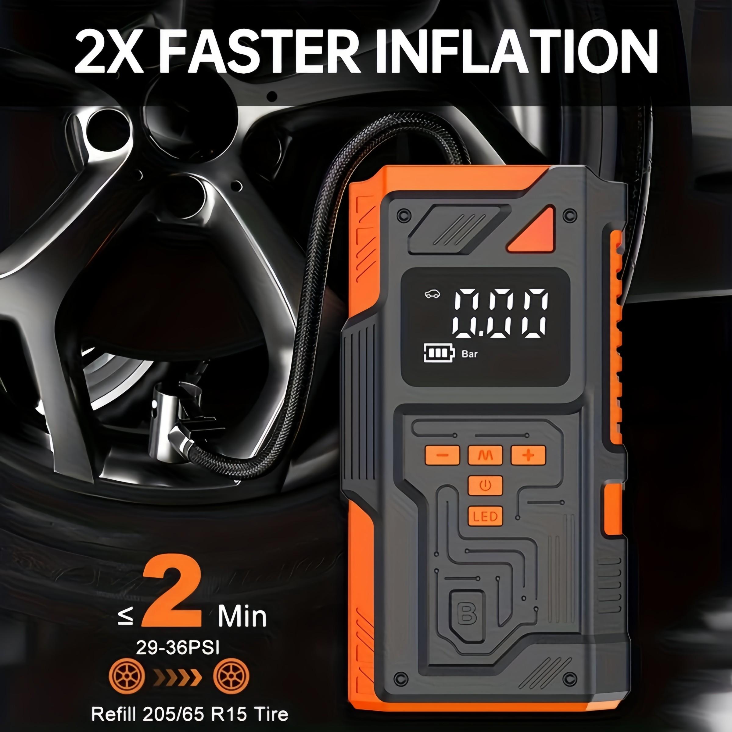 10-in-1 Wireless Car Repair Tools (including 180 PSI air compressor and 12/24V battery boost starter, 8000mAh battery pack, tire pressure monitor, flashlight, equipped with intelligent jumper connector and inflation accessories)，Intelligent jumping box.