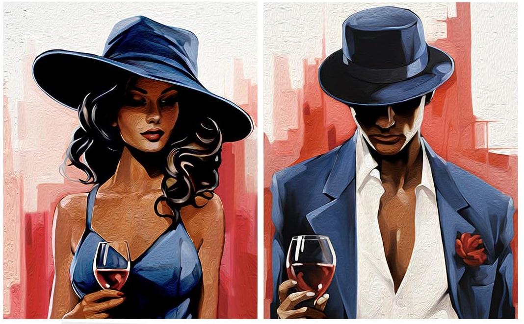 Valentines Day Couple Pre Drawn Kit Gift Couple Painting Kit Pre Drawn Canvas Sip and Paint Kit Gift for Anniversary, Painting Party, Art Practice, Valentines Day Gift, Man and Women Couple Everyday Dating Supplies