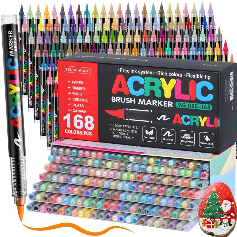 Acrylic Paint Markers Set, Soft Brush Tip Acrylic Paint Pens for Wood Rock Glass Canvas Stone Fabric Glass Metal Ceramic Canvas DIY Crafts Art Supplies, Back to School, Color Marker Set, Acrylic Art Kit