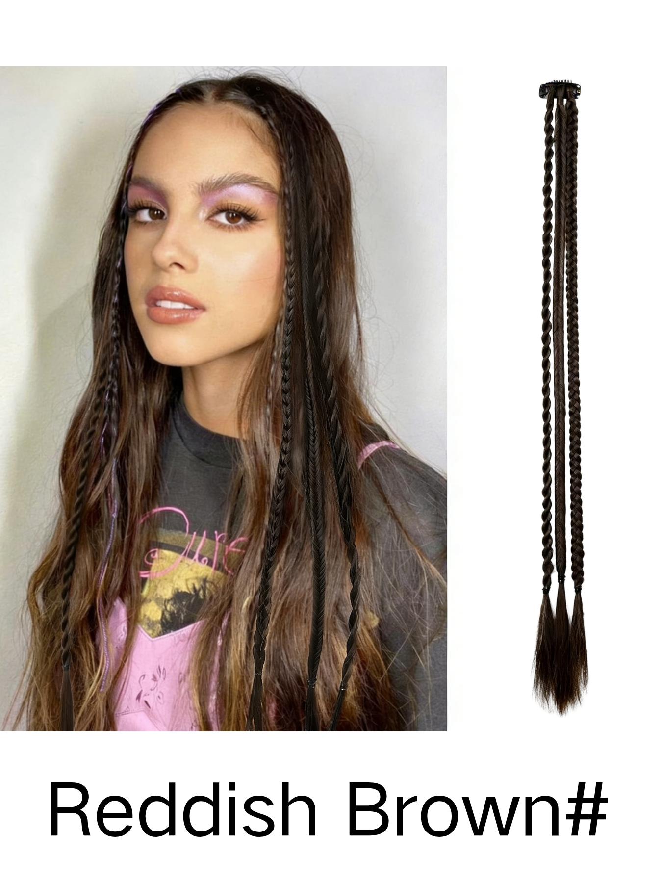 Bb Clip Single Card Three-Strand Braided Synthetic Hair Extension, Punk Style Small Braid, Suitable for Daily, Festival, Party Wear
