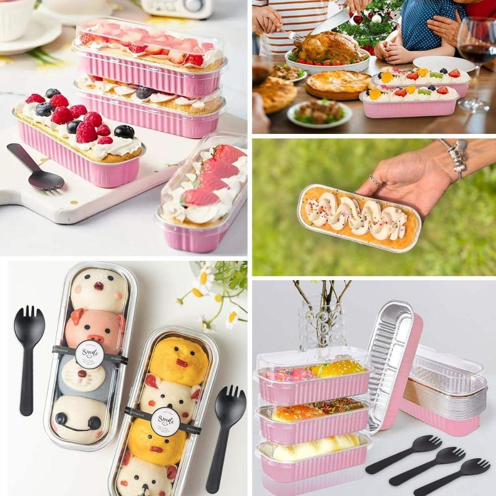 30 Pcs Mini Loaf Pans with Lids, 6.8 oz Rectangular Aluminum Foil Baking Pans, Mini Loaf Containers for Baking Cups, Cake Cups, Holiday Events