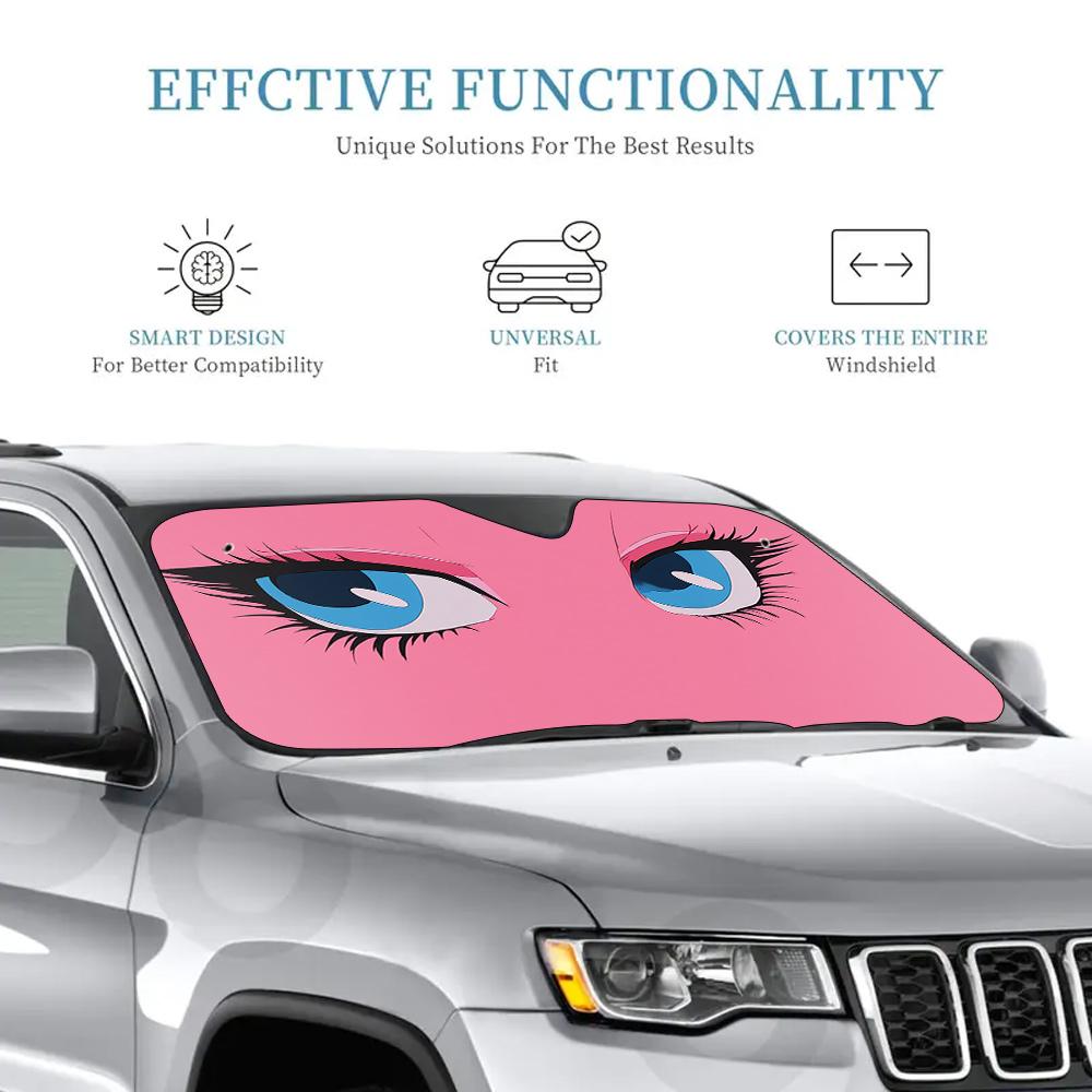 1pc, Pink Gaze Illusion Print Car Windshield Sun Shade, Foldable Sun Visor for Front Windshield, Simple and Effective, Ideal for Daily Commuting and Road Trips