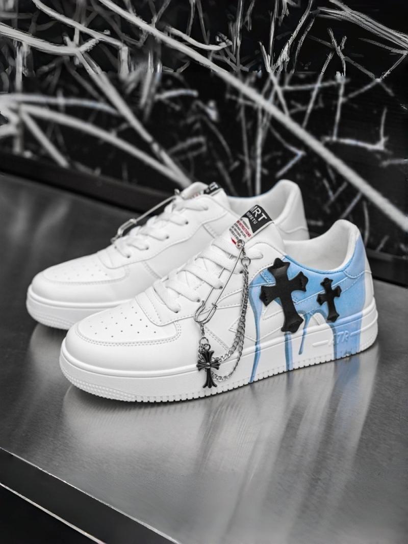 Klein Blue Trend Cross Sneakers - Metal Chain Decoration + Leather Cross Label + Breathable Perforated Upper, Suitable for Street Outfits & Daily Leisure, Eye-Catching Personality Comfortable & Breathable Trendy & Adaptable Strong Fashion Sense