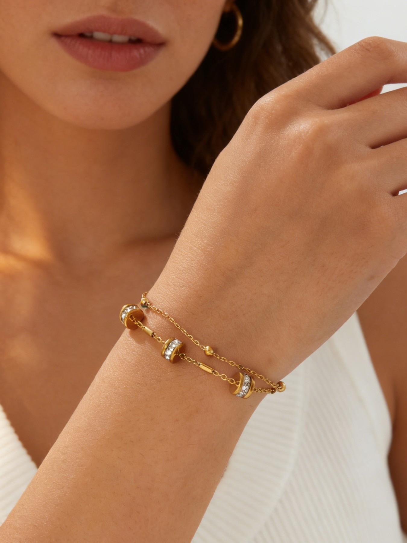 1Pcs Stainless Steel Synthetic Zircon Chain Bracelet For Women Gold Color Waterproof Simple Fashion Hand Chain Jewelry Daily Layering