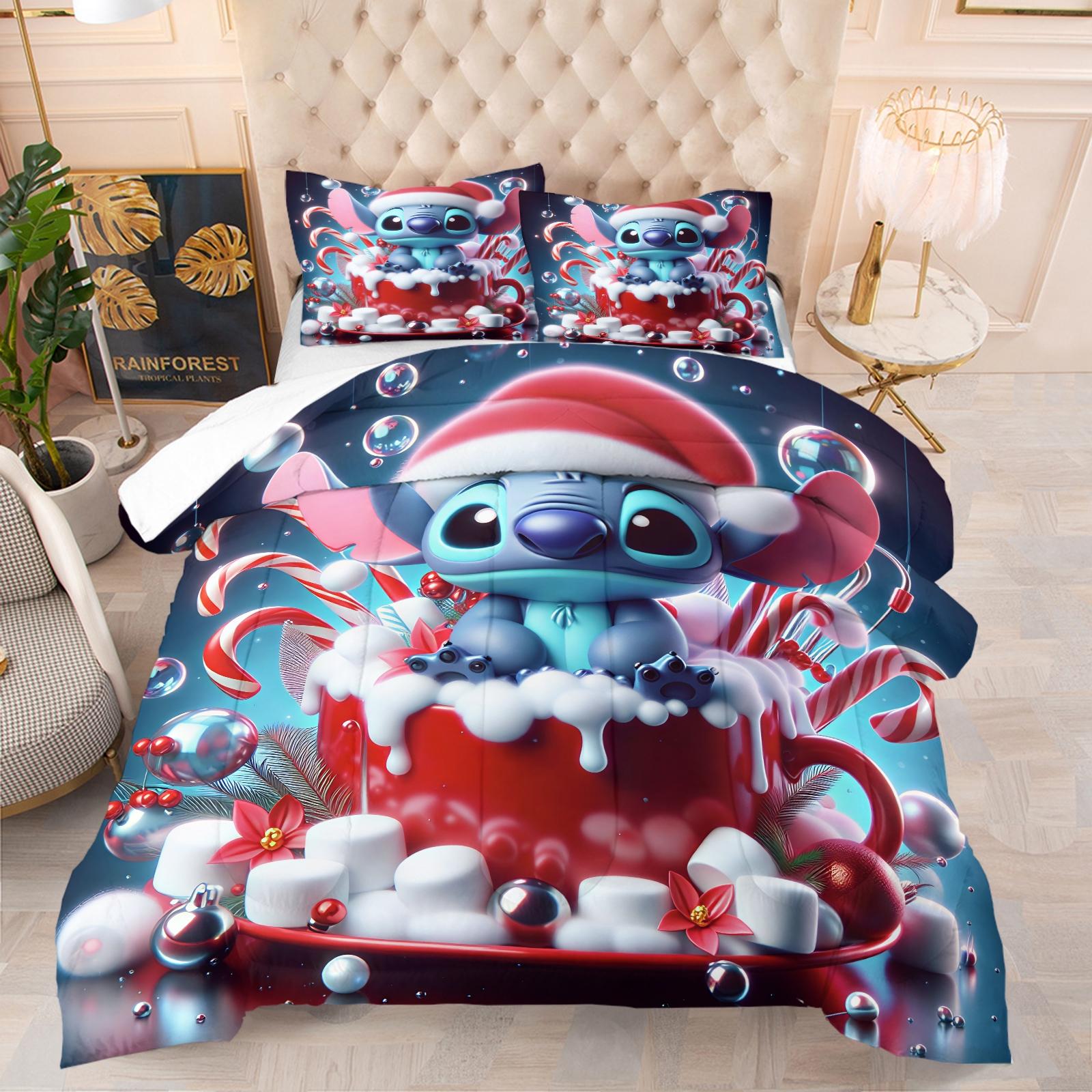 Stitch Pattern Comforter Set, Soft And Durable Bedding Set, Includes 1 Quilt And 1 Or 2 Pillowcases, Everyday Holiday Birthday Gift Bedroom Decor For Kids And Adults, Soft Material