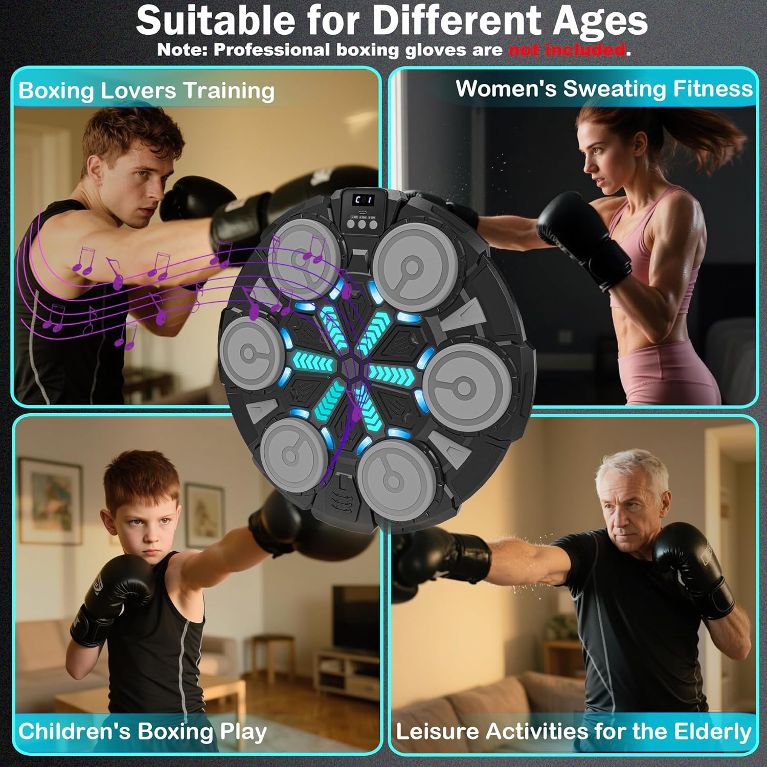 Smart Music Boxing Training Machine with Boxing Gloves, Smart Boxing Trainers, Ready to Train, Universal for Adults & Kids, LED Display with Real-Time Punch Data Feedback, Bluetooth Music Rhythm Sync, Wall-Mountable Space-Saving Design for Home & Gym Use