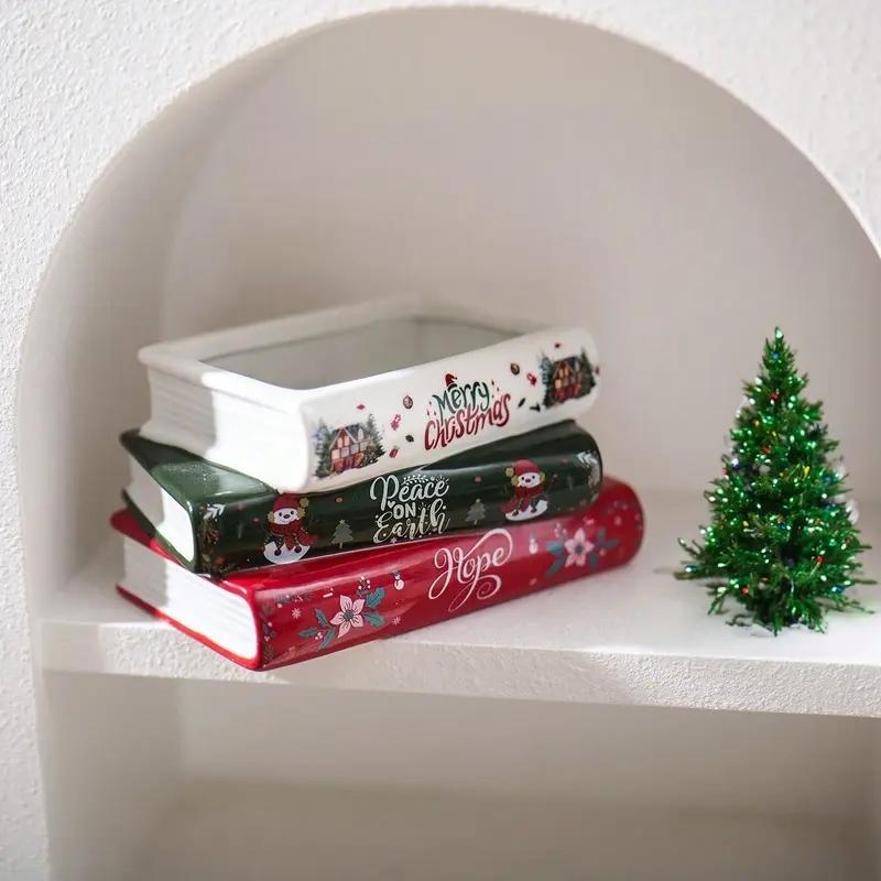 Bohemian Style Ceramic Vase, Christmas Book Stack Design, Ideal for Succulents & Hydroponics, Home Decor, Wedding, Holiday Gift