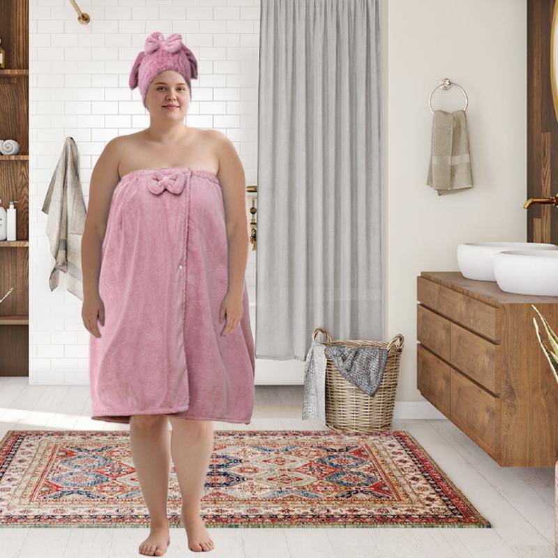 Bath Skirt & Shower Cap Set, 2 Counts/set Soft Comfortable Bath Skirt & Shower Cap, Bathroom Reusable Polyester Towel Set, Essential Bath Accessories for Home and Travel