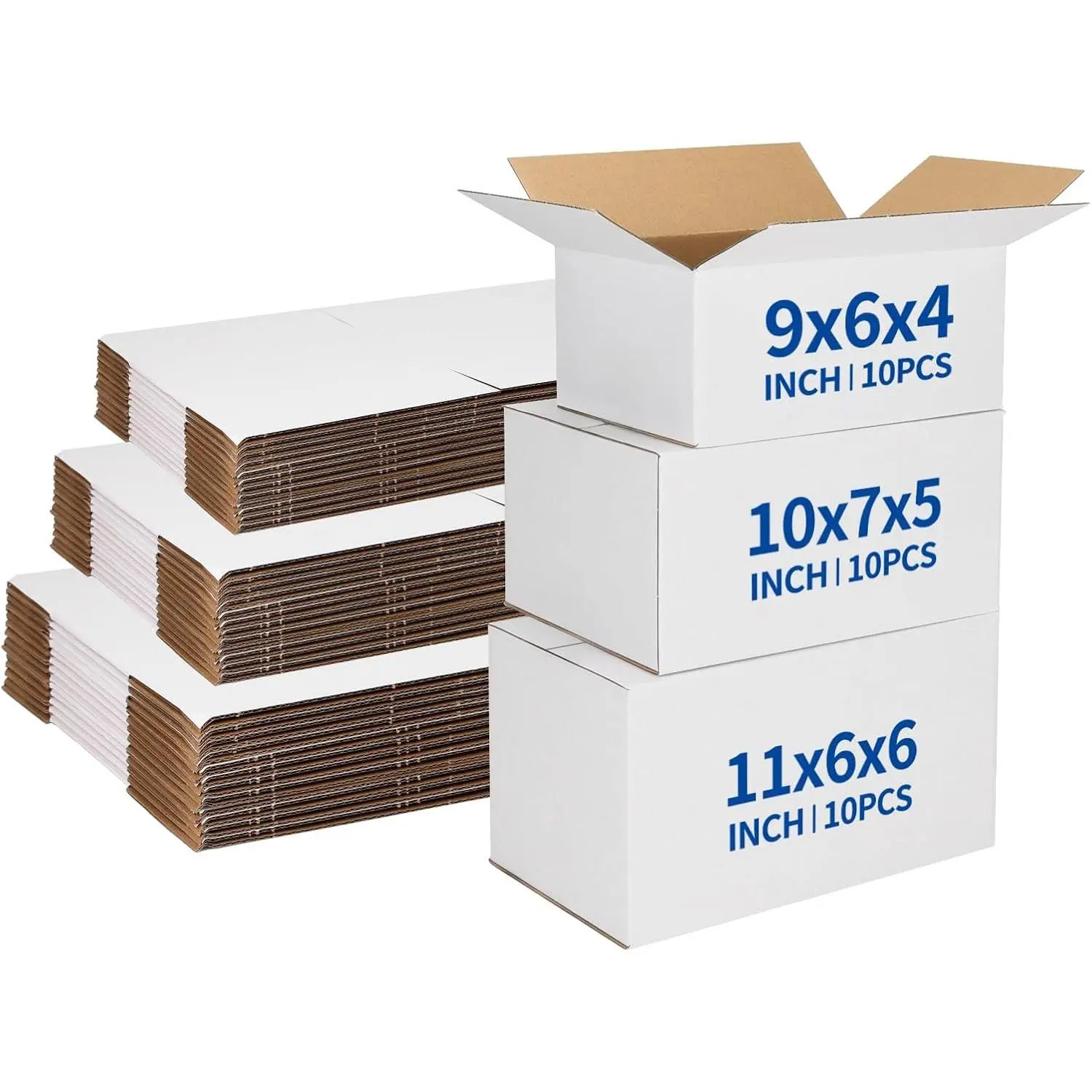 Assorted Sizes Shipping Boxes 30 Pack (11x6x6, 10x7x5, 9x6x4), White Corrugated Cardboard Mailers, Each 10 PCS Small Boxes for Small Business Packaging, Shipping & Storage