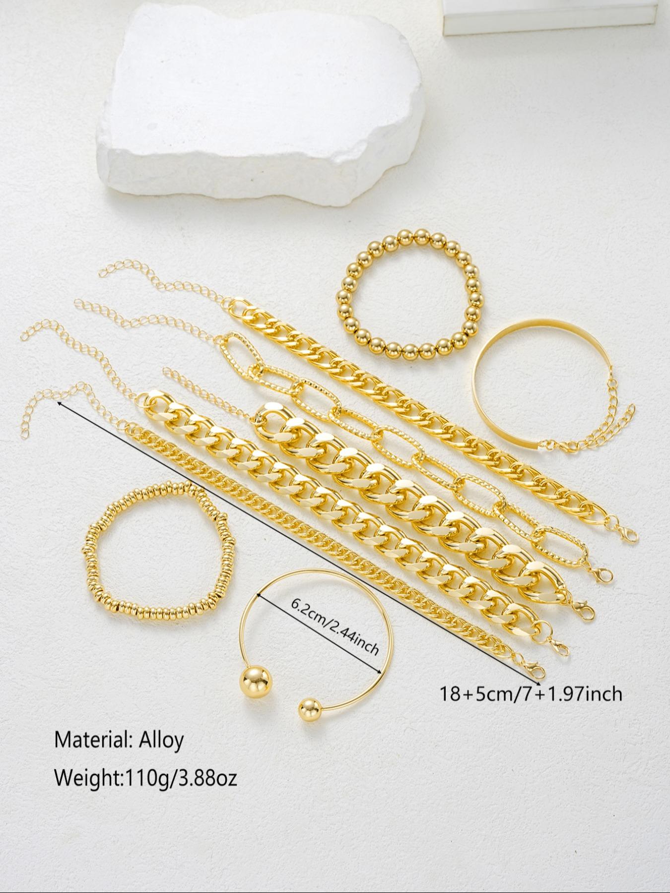 Women's Punk Style Link Bracelets Set, Stackable Bracelets, Casual Aluminum Chain Jewelry for Daily Wear, Perfect Gift for Birthdays & Parties