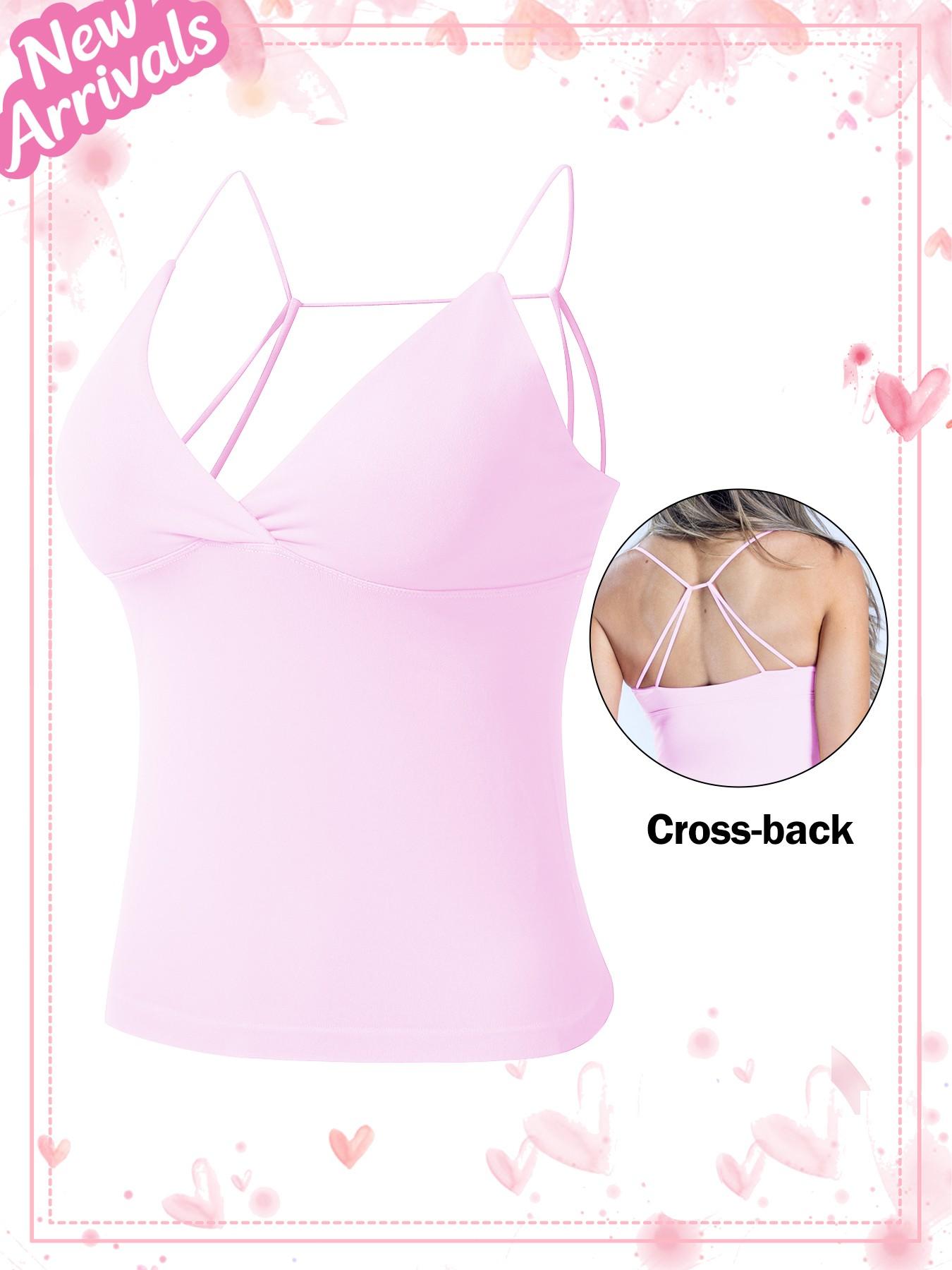 Deep V Women's Tank Top, Longline Backless Scoop Neck Bra Athletic Fitness Sports Workout Gym Crop Top Slim Fit Ribbed Spaghetti Strap Tank Top Summer Soft V-Neck Camisole Trendy Sleeveless Basic Shirt Lightweight