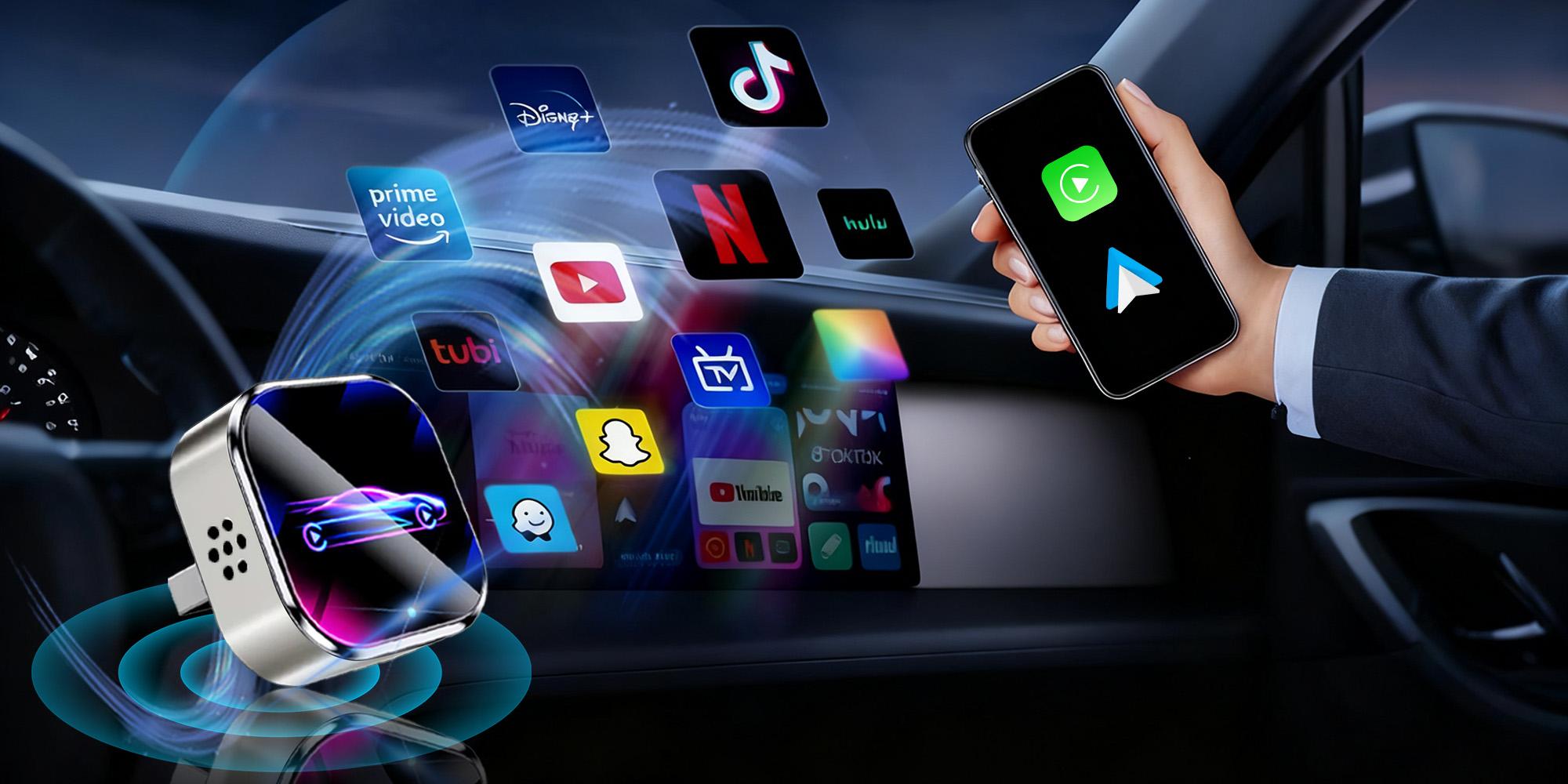 Two-In-One Wireless Car Adapter for iPhone Carplay/android, Fast Connection, No Delay, Hands-Free Calling, USB PD Charging