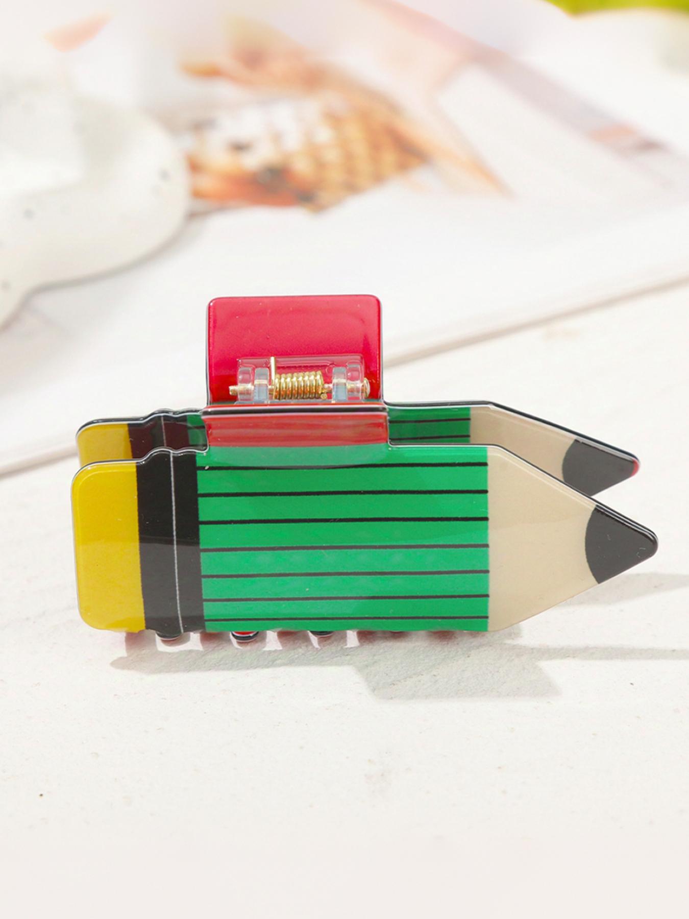 Cute Pencil & Book Design Hair Clip in Claw, 2 Counts Colorful Creative Stationery Themed Hair Claws, Hairpins, Fashion Hair Accessories for Women & Girls