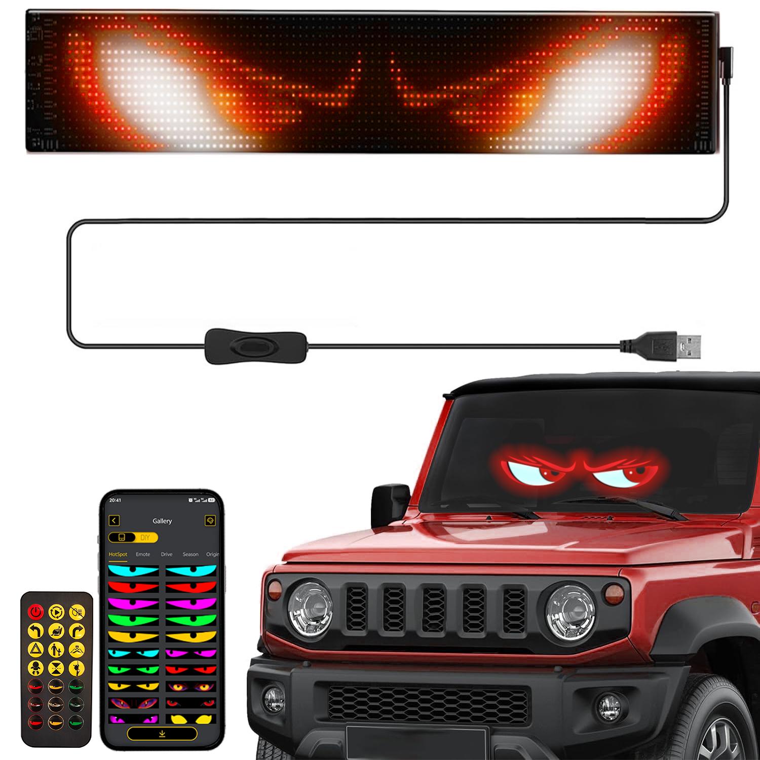 Eyes LED for Car, Devil eyes For vehicle - Smart Windshield & Headlight Kit: Bluetooth App Control, Pre-made Animations & Customizable Text Display Dashboard