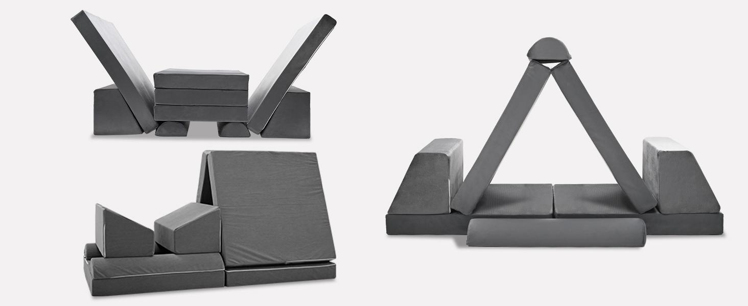 MOPHOTO Kids Couch Play Set, Modular Kids Sofa Couch Fold Out Couch Playhouse Play Set for Toddlers, Creative Couch Kids Foam Play Couch Indoor