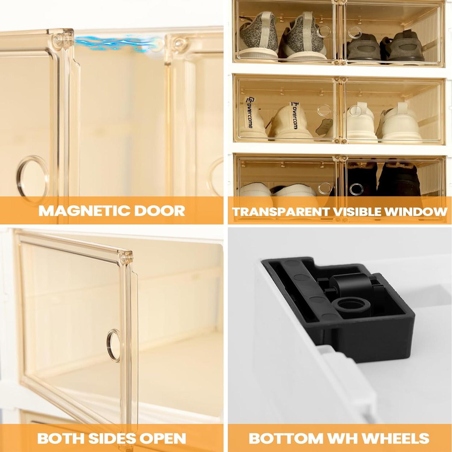 1/2Pcs 9/18 Tier foldable shoe cabinet,Can store 18 pairs of shoes,Plastic Collapsible Shoes Storage Box Clear Shoe Boxes Stackable with Door Shoe Cabinet Bins with Lids Large Organiser Racks shoe rack organizer men room accessories shoe cabinet storage