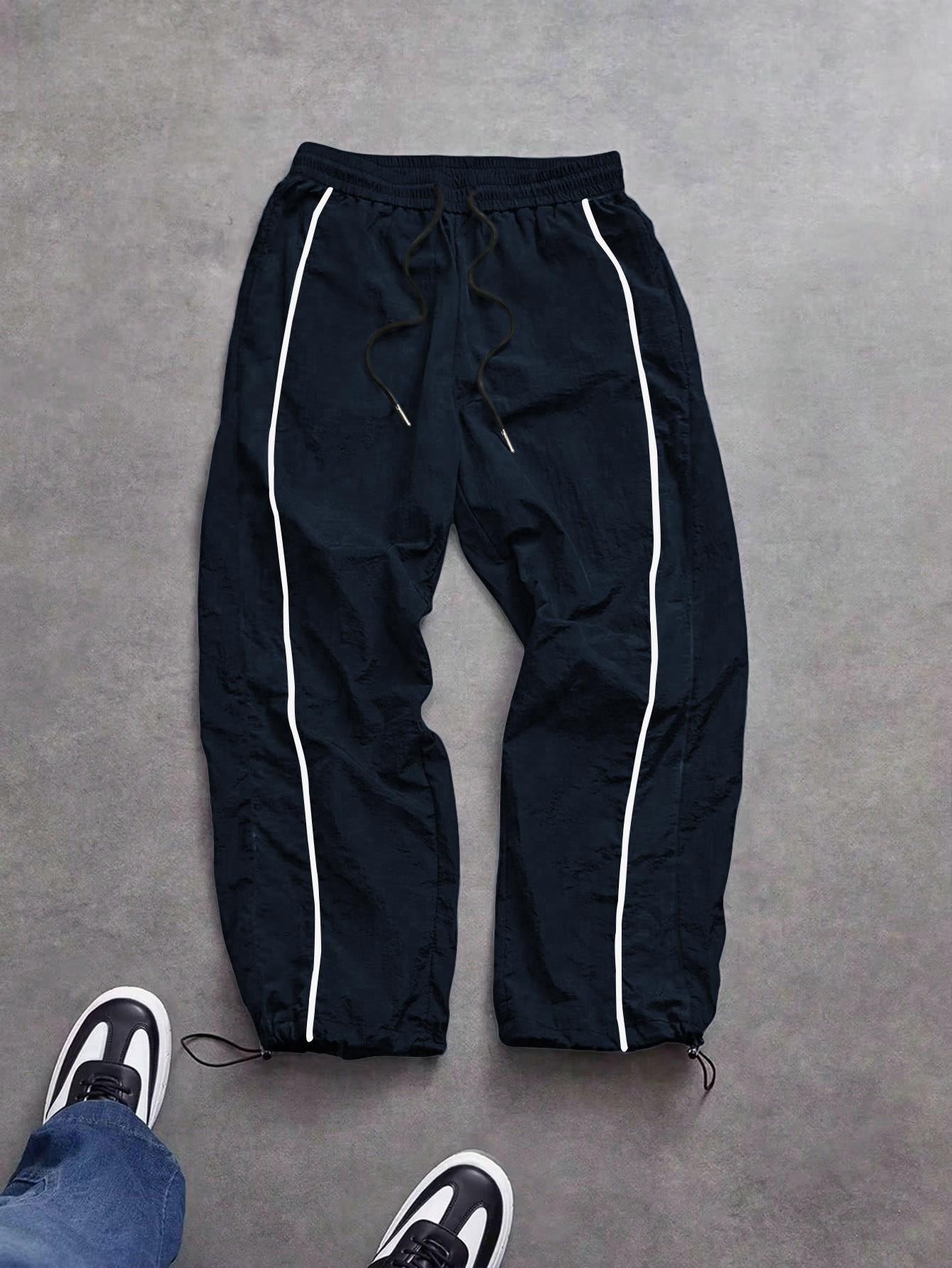 Men's lightweight, breathable, reflective printed wide-leg pants with adjustable leg openings and drawstrings, elastic waist, casual pants suitable for outdoor sports, fitness, campus commuting, street fashion, and versatile long pants