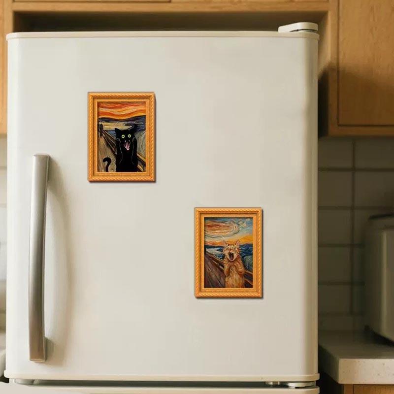 1pc/2pcs Cat Refrigerator Magnet-Cat Series, Screaming Kittens, Orange Cats and Black Cats, Durable Bamboo Materials, Perfect Home and Office Decoration, Holiday Gifts, Kitchen Accessories, Kitten Magnetic Refrigerator Stickers, Wooden Retro Refrigerator