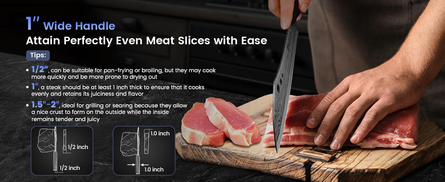 【TikTokShopSpringGlowUp】 SYOKAMI Butcher Knife, 10 Inch Meat Cleaver Chef Knife with Herb Stripper, Japanese Style High Carbon Steel Kitchen Knife for Chopping & Slicing, Damascus Pattern Full Tang Wood Handle, Christmas Mother's Day Gift