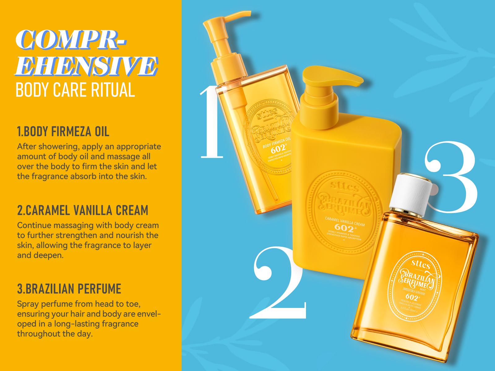 Sttes Body Firmeza Oil，602 perfume fragrance，Dry Skin Bath Massage Moisturizing Oil containing Jojoba Seed Oil and Olive Oil, 5.07 fl oz pump bottle.