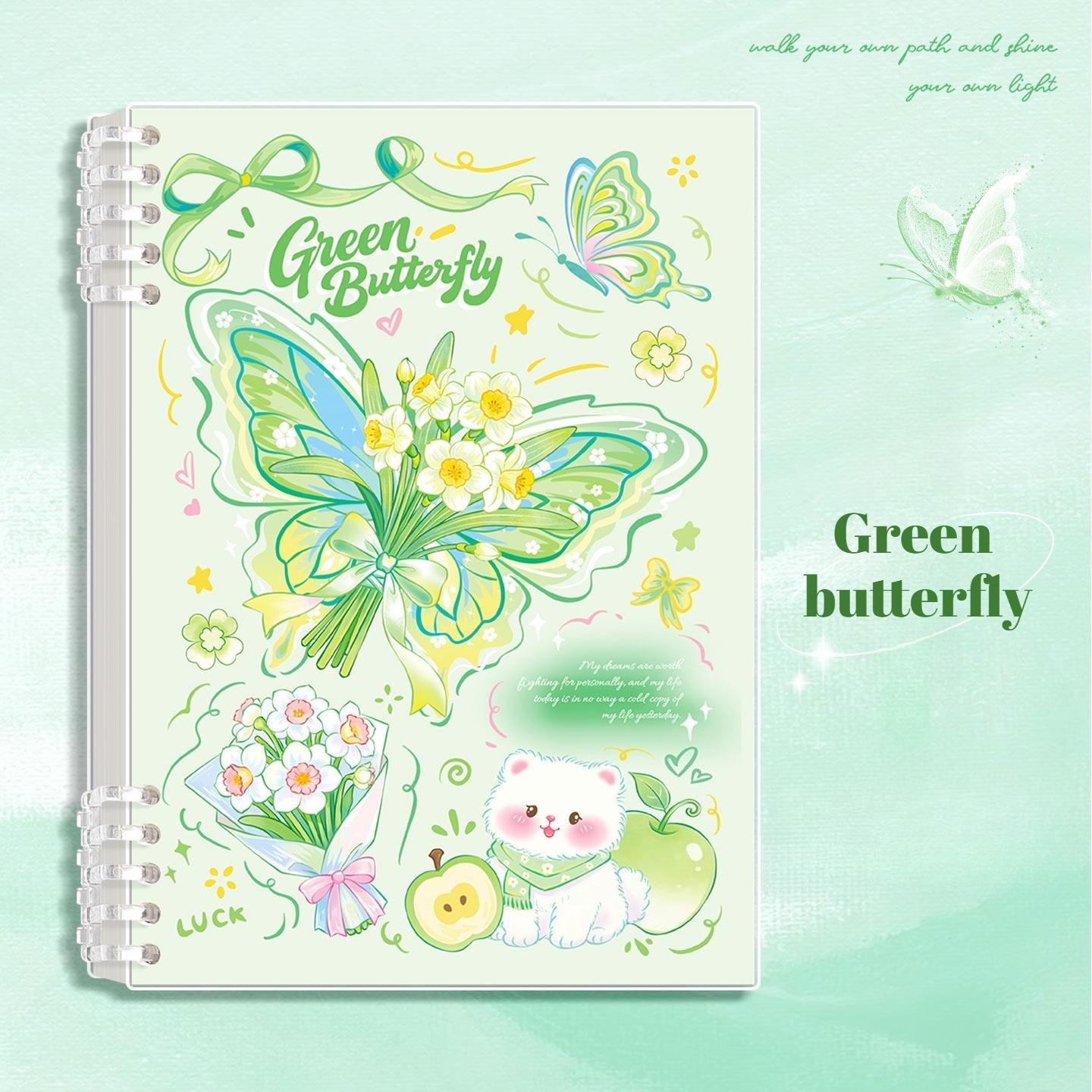 A loose-leaf notebook, Loose leaf notepad, with a beautiful butterfly design, featuring cute pink, blue butterfly covers, thick pages to prevent inkpage, suitable for detailed notes, schoolwork, and personal diaries, Spiral Notebook