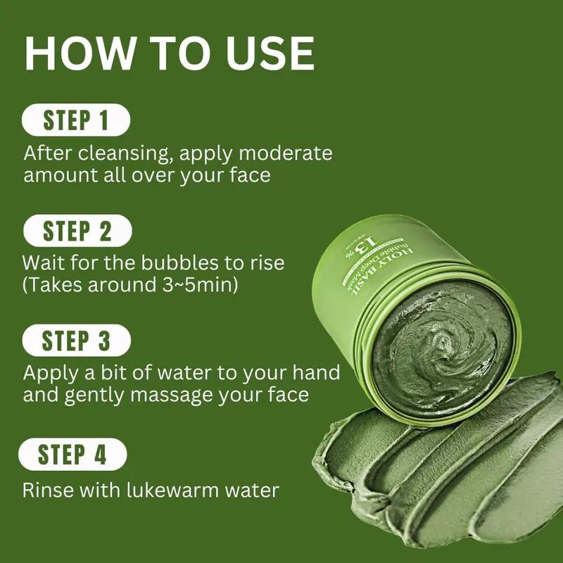 Holy Basil Bubble Deep Mask – Holy Basil & Carbonated Water for Cleansing Pores & Blackheads, Suitable for All Skin Types, Vegan Clay-to-Bubble Wash-Off Mask (90g / 3.17 oz)