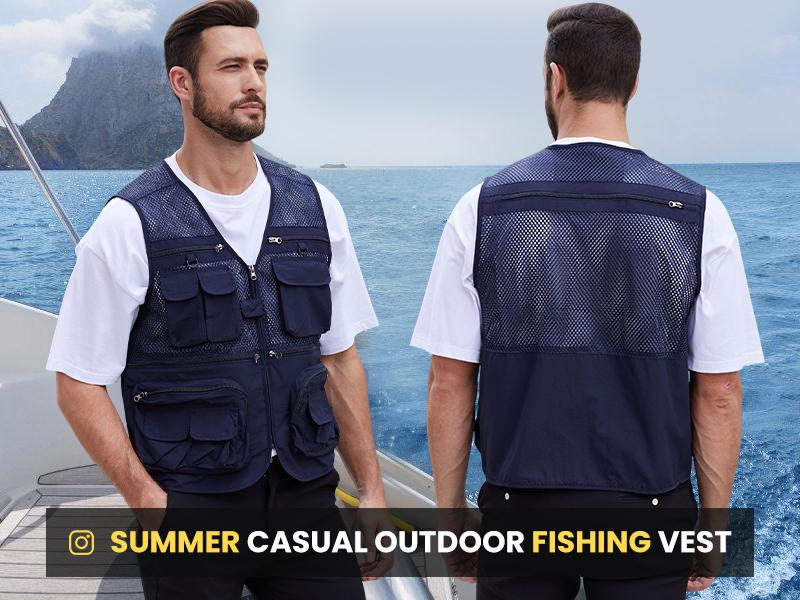 Gihuo OlympinA Men's Fishing Vest with 16 Pockets for Outdoor Work Safari Travel & Photography Breathable Sleeveless Jacket for Spring Summer Fall Adjustable Waistcoat in Beige Army Green