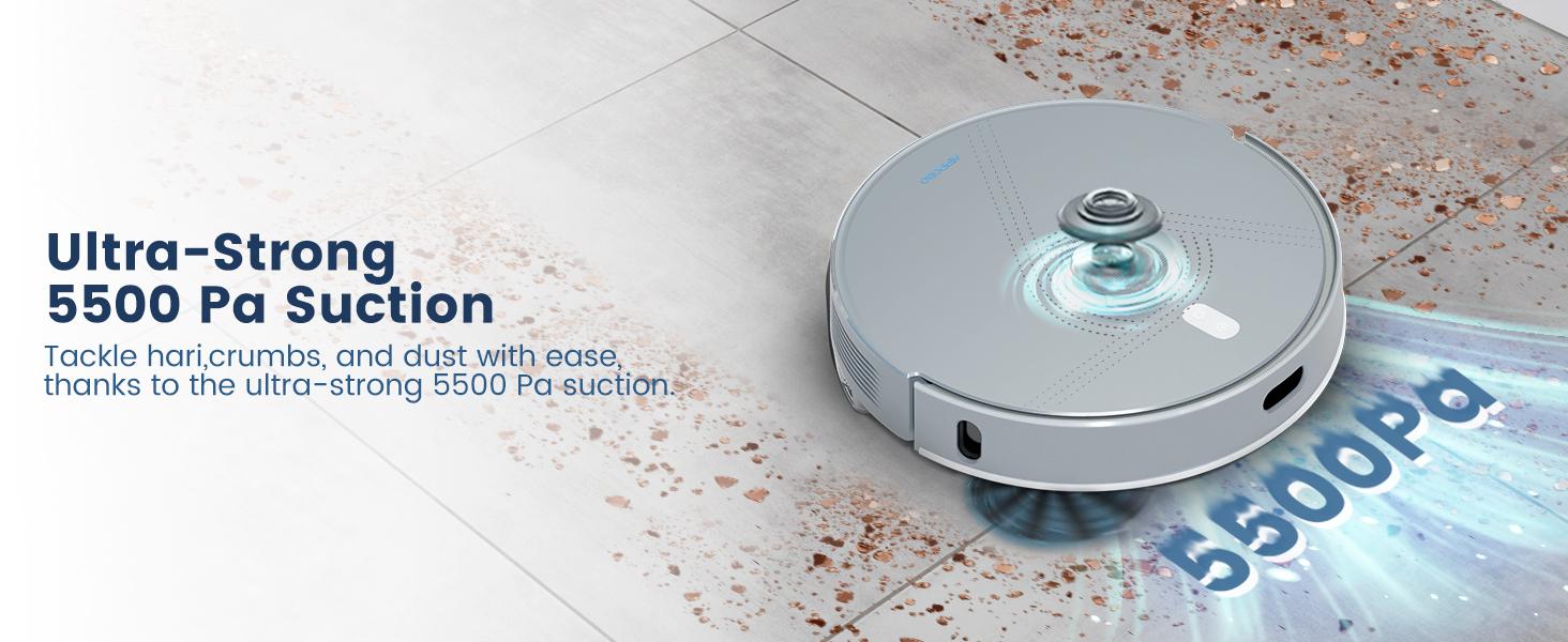 AIRROBO L50+ Robot Vacuum and Mop Combo with 5500Pa Suction, Auto-Emptying Dust Base, Smart Mapping & Voice Control – 60-Day Hands-Free Cleaning for Carpets & Hard Floors