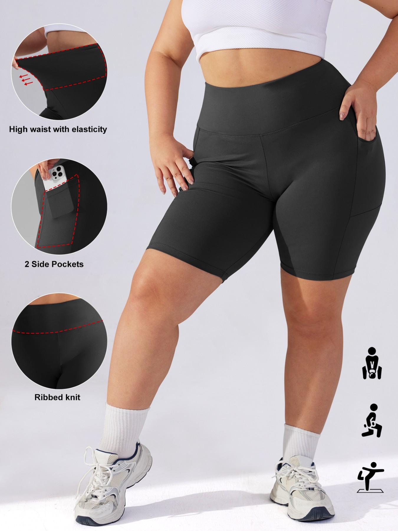 Women's Plus Size High Waist Elastic Skinny Pants, Abdominal Control, Pocket Design, Casual Comfort for Daily Wear & Outdoor Activities, Soft Stretch Shorts