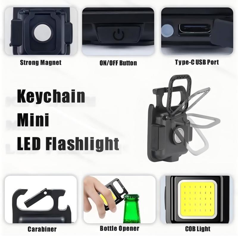 Mini LED Flashlight, Rechargeable COB LED Keychain Light, Multi-Function Portable Pocket Lamp, Magnetic Base, Small Handheld Torch