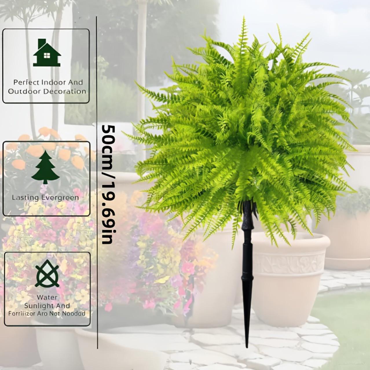 Artificial Boston Fern Planters, UV Resistant Evergreen Shrubs, 2-Pack Indoor Outdoor Decor, Porch Garden Decoration