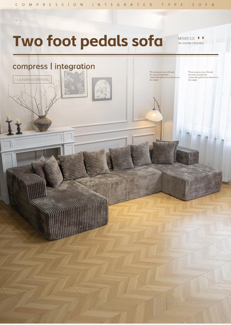 132''U-Shape Modular Sectional Couch Sofa Boneless Compressed Corduroy Modern Sleeper Space-Efficient Convertible Design 3 Packages Shipping