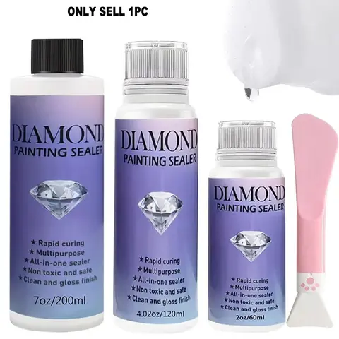 Diamond Paint Sealer Gel 60ML/120ML/200ML with Silicone Brush, Permanent Fixing & Gloss Effect, Ideal for Diamond Painting & Games, Diy Handmade Crafts