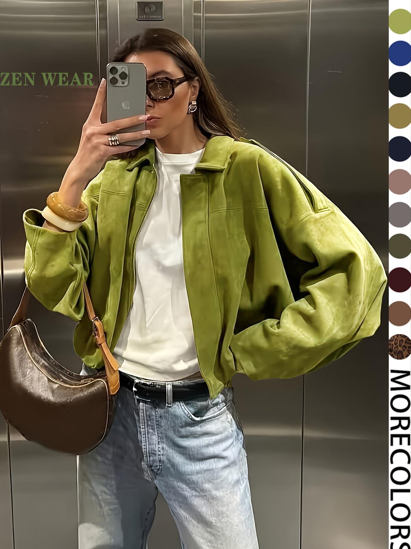 Women's Military Jacket, Army Green Loose Fit Coat For Spring & Autumn