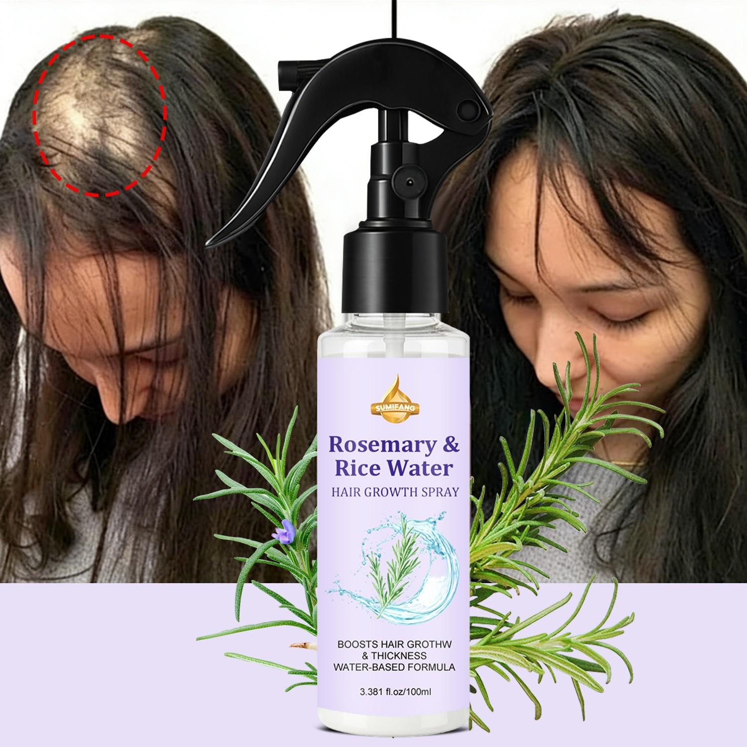 SUMIEANG Rosemary Rice Water Scalp Spray 100ml | Rosemary stimulates hair follicles + rice water nourishes hair roots, promoting hair growth | Water-based formula is refreshing and non-greasy, increasing hair volume and strengthening hair strands.