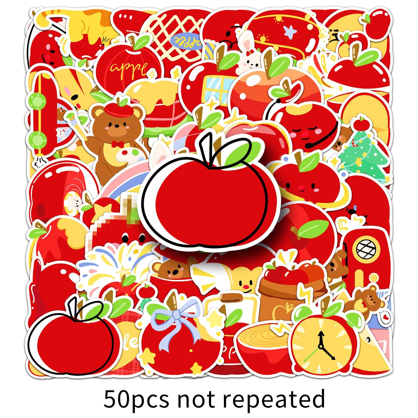 50pcs Cute Apple Stickers, Kawaii Apple Waterproof Vinyl Decals, Cartoon Fruit Stickers for Laptop, Water Bottle, Luggage, DIY Scrapbook, Journal