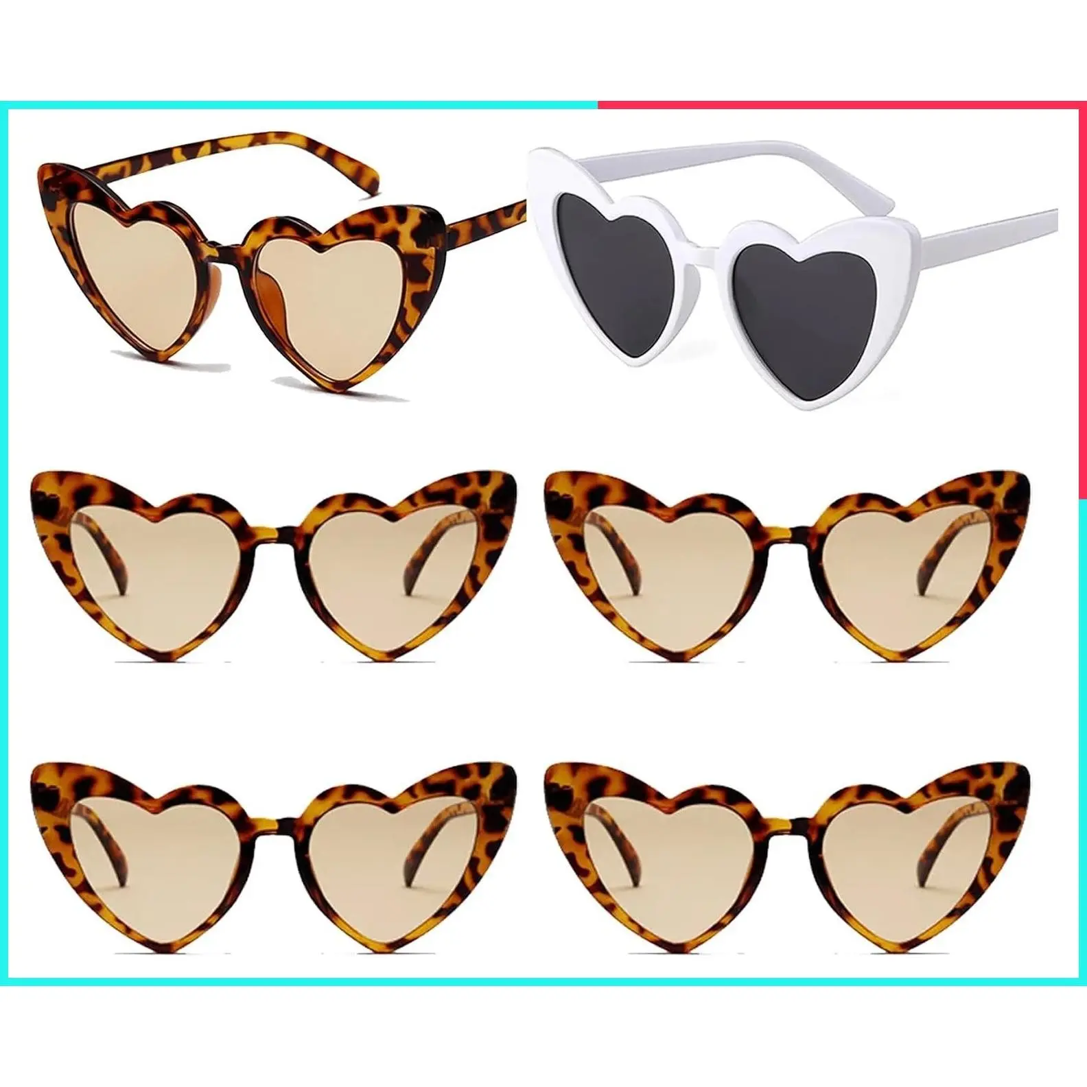 Bachelorette Party Sunglasses 6 Pack, Retro Cat Eye Heart Sunglasses for Women, Bridesmaid Proposal Favor Gifts