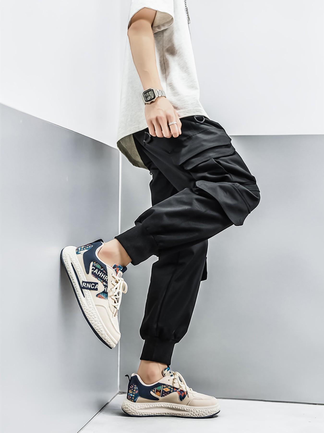 Men's Ethnic Style Letter Webbing Thick Sole Casual Sports Shoes, Soft Breathable Trendy Board Sneakers, Sizes 39-44, Spring Summer 2026