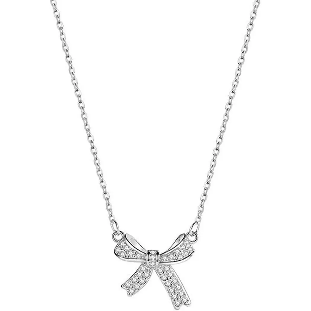 Atiptu Gold Bow Necklace for Women Silver Dainty Bow Necklace Shining Rhinestone Bowknot Choker Necklace Bling Bow Pendant Chain Necklace Ribbon Choker Necklaces Jewelry