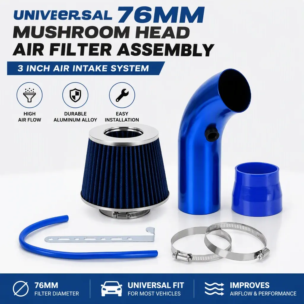 Universal 76mm diameter aluminum alloy mushroom head air filter assembly, suitable for the 3inch car intake system of various vehicle models