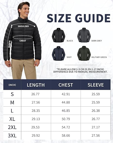 Pioneer Camp Mens Lightweight Packable Puffer Jacket Winter Insulated Puffy Coat Water Repellent Warm Quilted Jackets Travel  Black Casual Long Sleeve Zippers Menswear