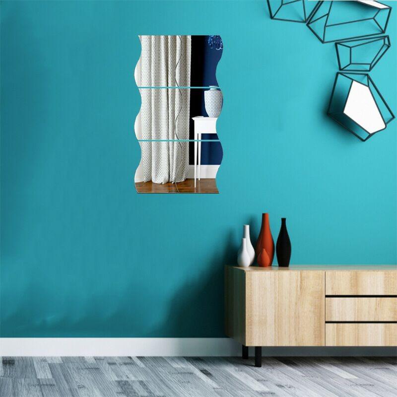 Wavy Irregular Acrylic Mirror Wall Stickers, 6Pcs Set Self-Adhesive Full Length Mirror Wall Decals, Modern Minimalist Nordic Style Shatterproof Wall Art Decor for Living Room Bedroom Entryway, Make Room Look Bigger, Easy Install