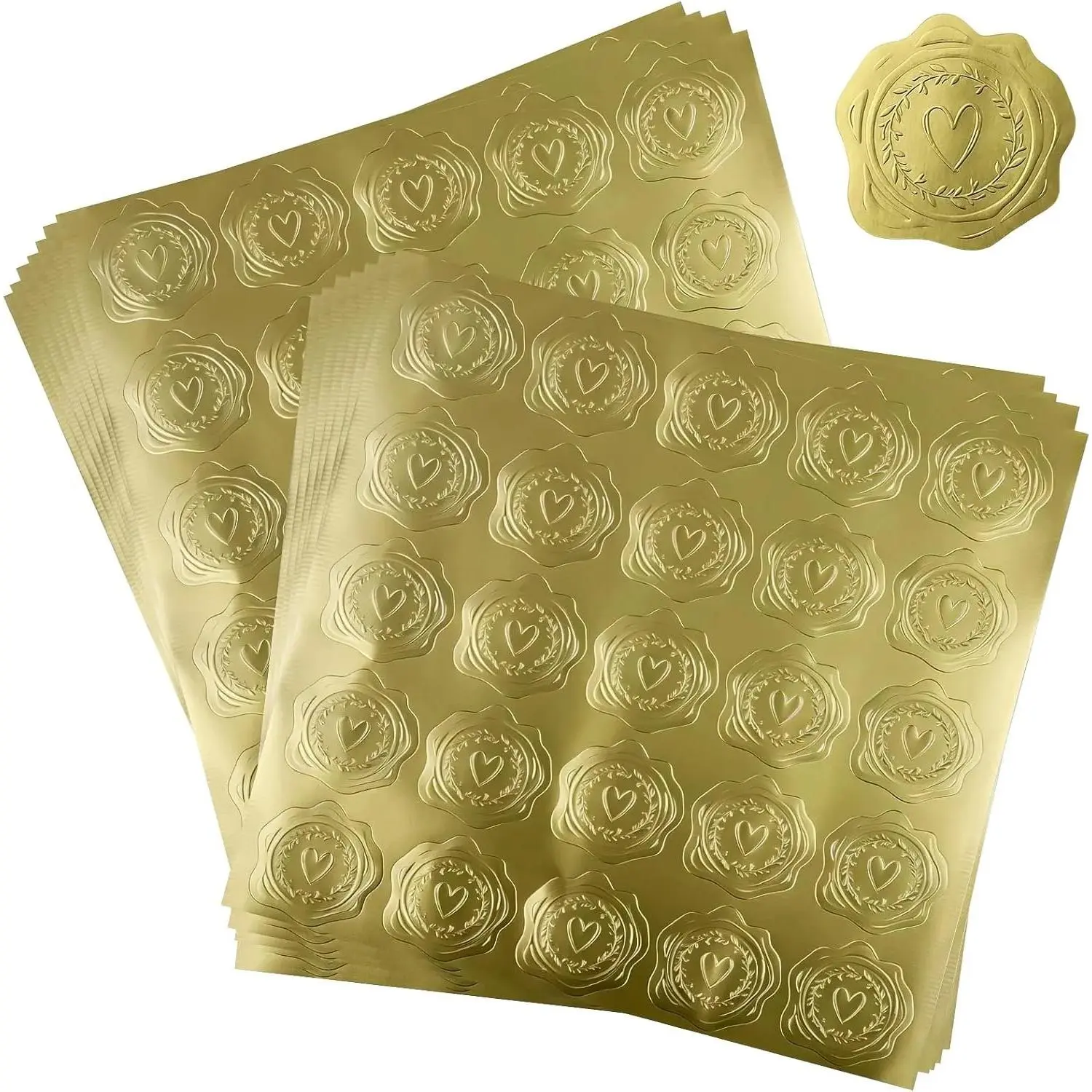 325PCS Envelope Heart Stickers, Gold Heart-Love, Envelope Seals | Embossed Gold Foil Stickers for Thank You Cards, Greeting Cards, Wedding Invitation, Save-the-Date, Jewelry, Gift, Packaging
