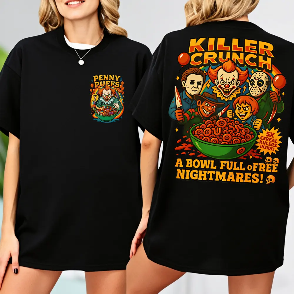 Horror Cereal Killers T-shirt Bundle 2 Sided Printing Spooky Movie Characters T-shirt