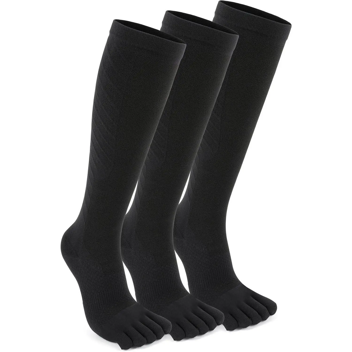 Compression Toe Socks 15-20 mmHg for Men & Women - 3 Pairs Knee High Five Finger StockingsGift